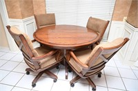 Adjustable Pedestal Table & Rolling Dining Chairs