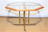 Vintage Octagonal Brass & Glass Table