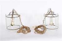Mid-Century Brass & Glass Hanging Light Fixtures