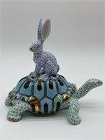 LARGE HEREND TORTOISE AND HARE PORCELAIN SCULPTURE
