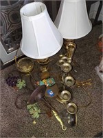 Brass decor assortment with candleholders & grapes