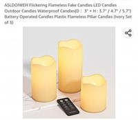 MSRP $13 Set 3 Outdoor Flameless Candles w/remote