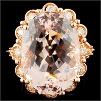 14K Gold 23.77ct Morganite & 2.10ctw Diamond Ring