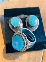 Beautiful turquoise Signed sterling ring & earring