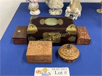 FOUR TRINKET BOXES AND A JEWELRY BOX