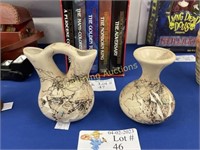 TWO HORSE HAIR POTTERY VASES