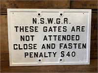 Original Cast Iron NSWGR Penalty $40 Sign