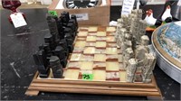 HAND CARVED MARBLE CHESS SET: UNIQUE