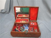 Vintage Wooden Jewelry Box with Jewelry Included
