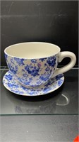 Large Blue & White Tea Cup Planter 13" X 7"