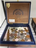 ASSORTED FOREIGN COINS, IN CIGAR BOX