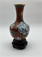 VINTAGE CHINESE CLOISONNE VASE W STAND