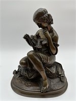 BRONZE SCULPTURE ON MARBLE WOMAN SEATED