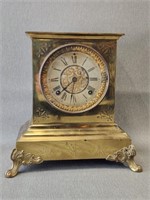 Antique Ansonia Brass Mantle Clock Runs Well