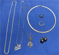 Sterling necklaces, rings, earrings (1 misfit)