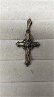 Antique Sterling Silver & 10k Gold Cross Pendant "