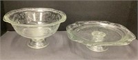 Madrid Depression Glass Cake Plate and Bowl