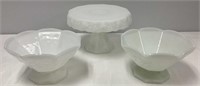 Milk Glass Cake Plate and Two Bowls