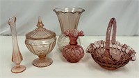 Collection of Pink Depression Glass