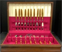 Gold Washed Stainless Flatware in Chest
