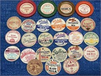 Collection of 25 old milk bottle tops