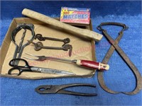 Old ice tongs -large scissors -old latches -etc