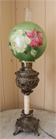 Antique Brass, Onyx & Glass Banquet Lamp