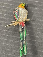 JEWELED PARROT ON A TREE BRANCH BROOCH 3.25T X