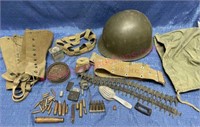 Lot of WW II items (helmet, USMC belt, etc)