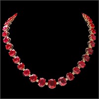 `14k Gold 135.00ct Ruby & 4.00ct Diamond Necklace