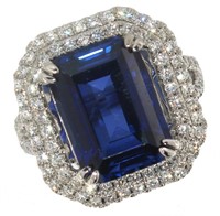14k Gold 10.71 ct Sapphire & Diamond Ring