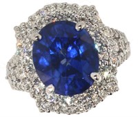 14k Gold 8.30 ct Oval Sapphire & Diamond Ring