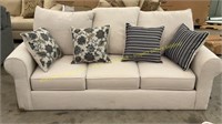 Cream Upholstered Sofa w/ Floral & Striped