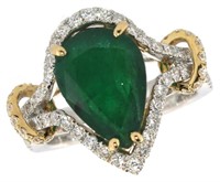 18K Gold 4.16 ct Natural Emerald & Diamond Ring