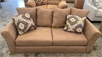 Light Brown Upholstered Sofa  w/ Pillows