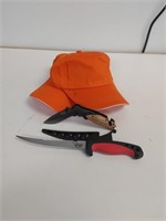 2.   Orange hunting caps. / hunting knife and