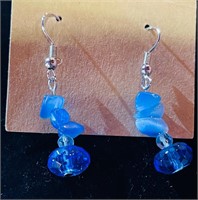Sterling Silver Ladies Blue Stone Earrings