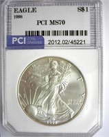 1998 Silver Eagle PCI MS-70 LISTS FOR $1700