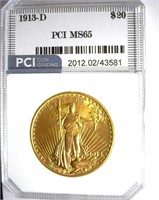 1913-D Gold $20 PCI MS-65 LISTS FOR $7500