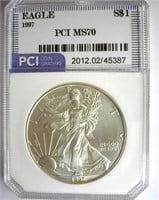 1997 Silver Eagle PCI MS-70 LISTS FOR $1400
