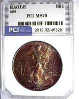 1993 Silver Eagle PCI MS-70 EXCELLENT TONING