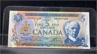 1972 Canadian 5 Dollar Bill