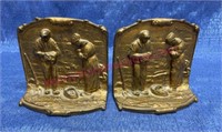 1910s Antique cast iron "Praying Farmers" bookends