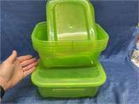 (5) Smaller green storage totes & lids