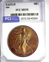 1996 Silver Eagle PCI MS-70 Golden Toning