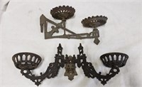 2 Cast Iron Oil Lamp Double Holders