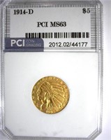 1914-D Gold $5 PCI MS-63 LISTS FOR $3750