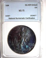 1994 Silver Eagle NNC MS-70 Bold Color