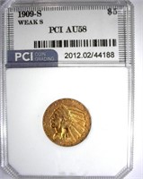 1909-S Weak S Gold $5 PCI AU-58 LISTS FOR $1750
