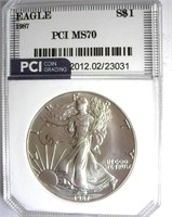 1987 Silver Eagle PCI MS-70 LISTS FOR $1200